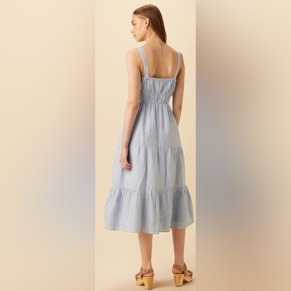 NWT Amour Vert Elio Linen Midi Dress, Blue Natural Stripe - Picture 2 of 11
